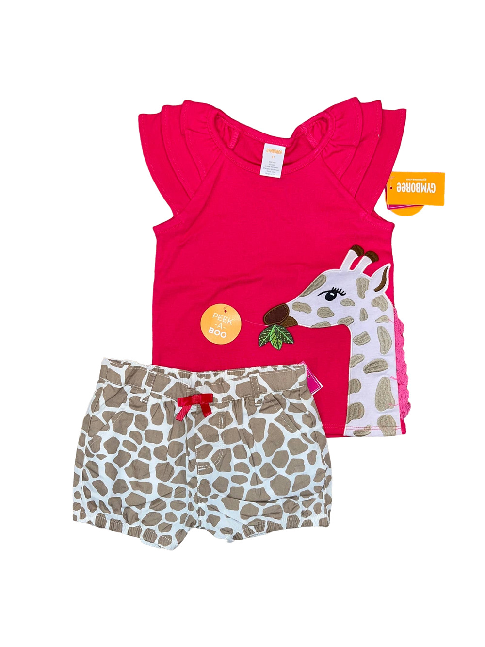 NWT Gymboree Girls Applique Giraffe Tassel Top & Bubble Shorts - SIZE 12-18M